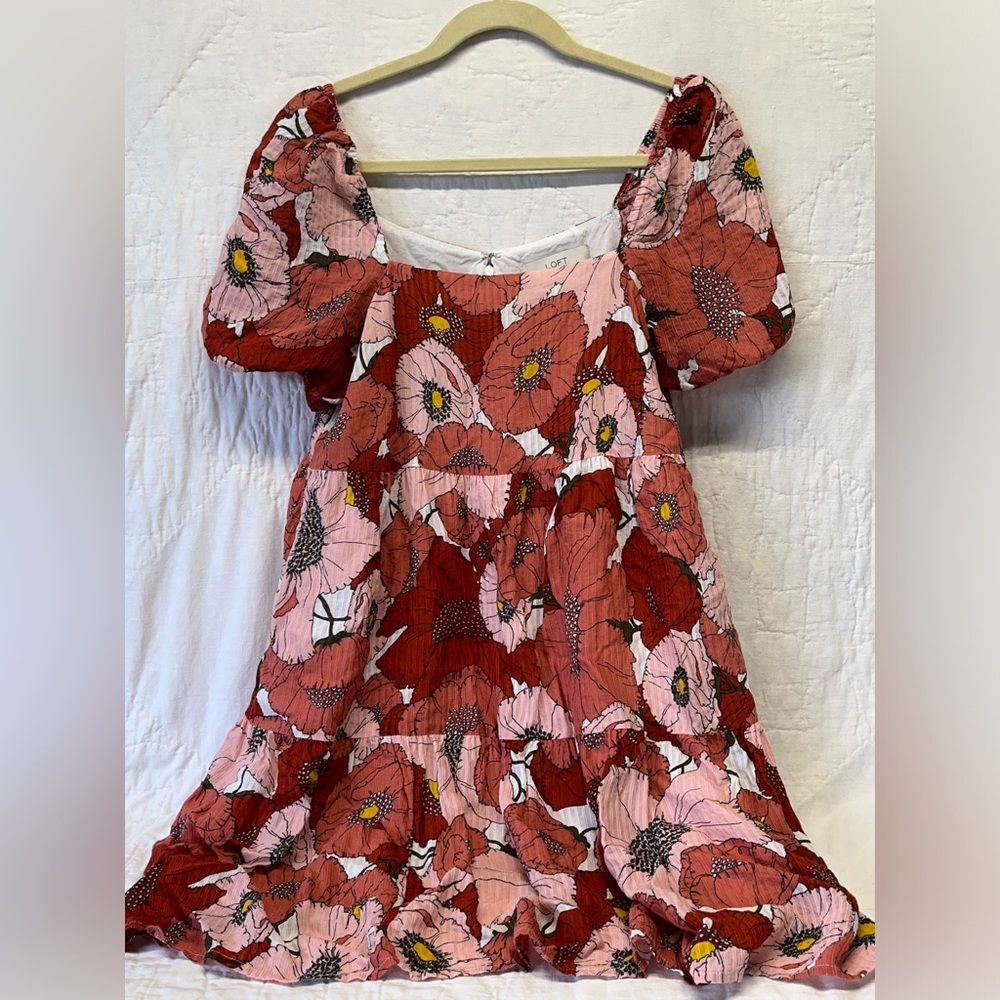LOFT Floral Poppy Tiered Mini Dress
